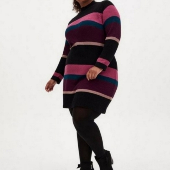 NWOT TORRID 2 Multicolor Stripe Mock Neck Sweater Dress - Picture 1 of 5